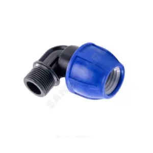 Отвод компрессионный ПЭ Дн 63х1 1/2"х90гр НР Ру10 RTP (РосТурПласт) 21782