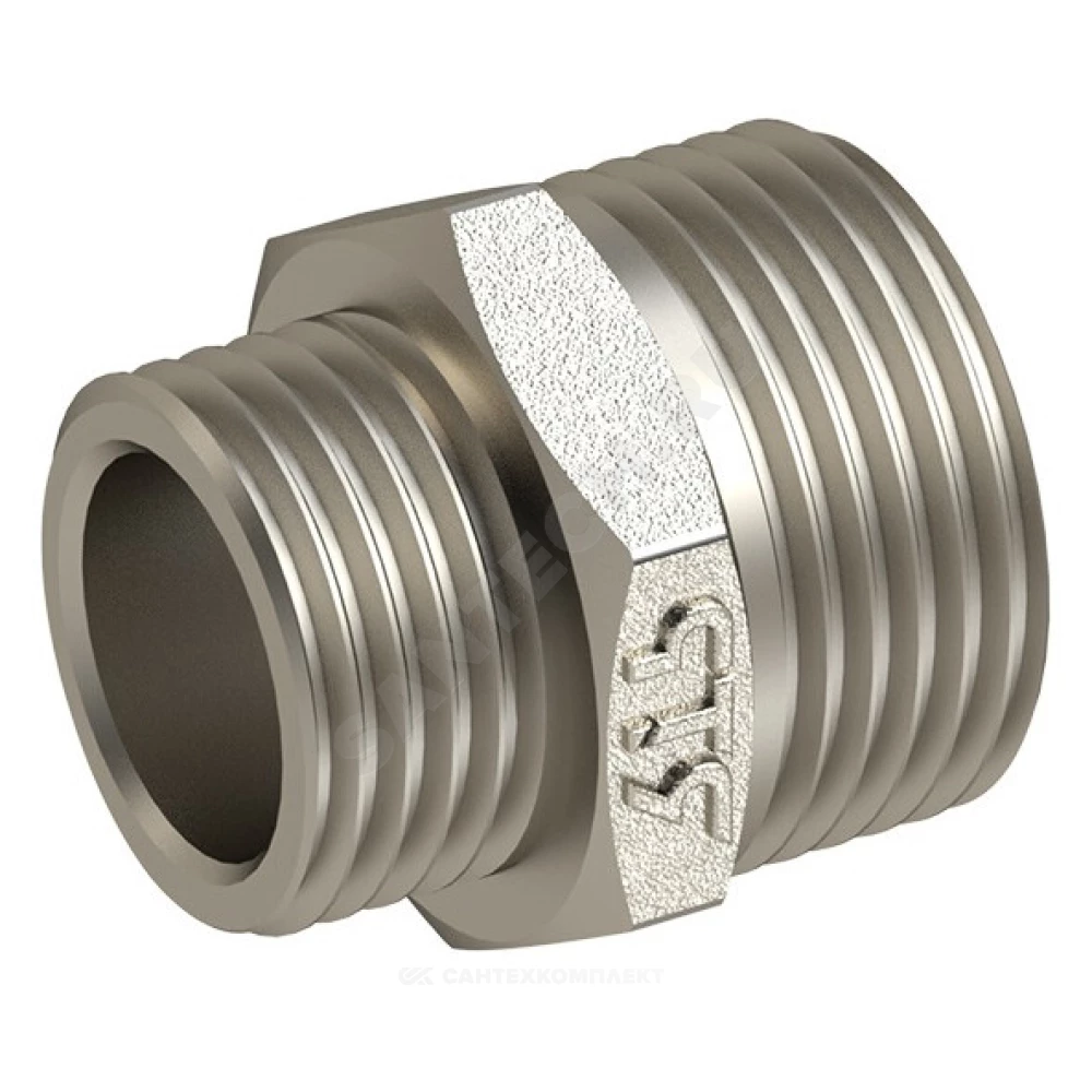 Ниппель латунь никель переходной Ду 15х10 (1/2"х3/8") НР RTP (РосТурПласт) 25106