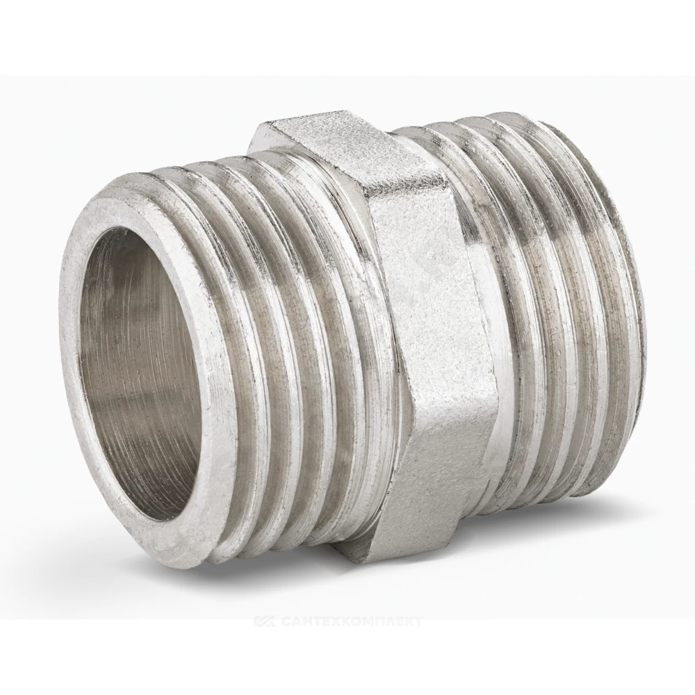 Ниппель латунь никель Ду 15 (1/2") НР LD LD.67.501.15