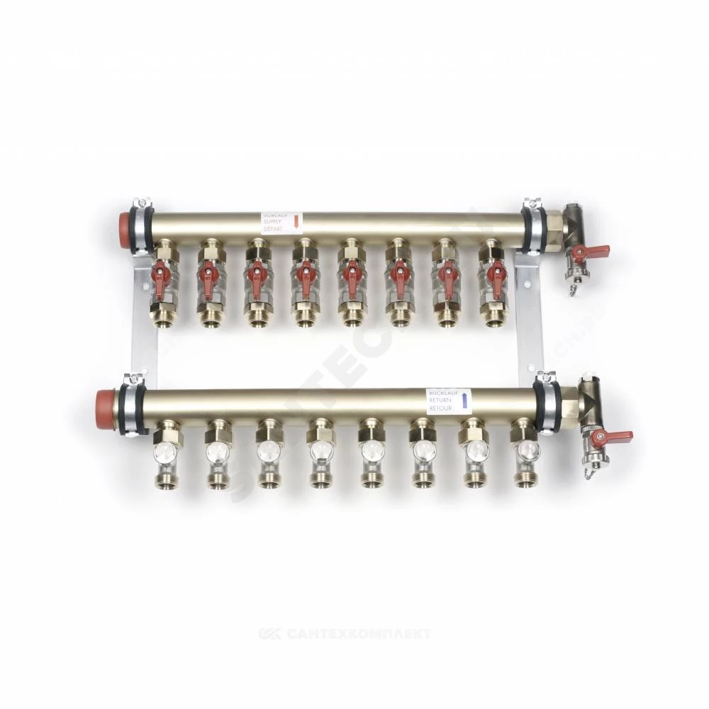 Группа коллекторная латунь 1 1/2" 10 вых 3/4" НР под евроконус IVKE Rehau 12488401001