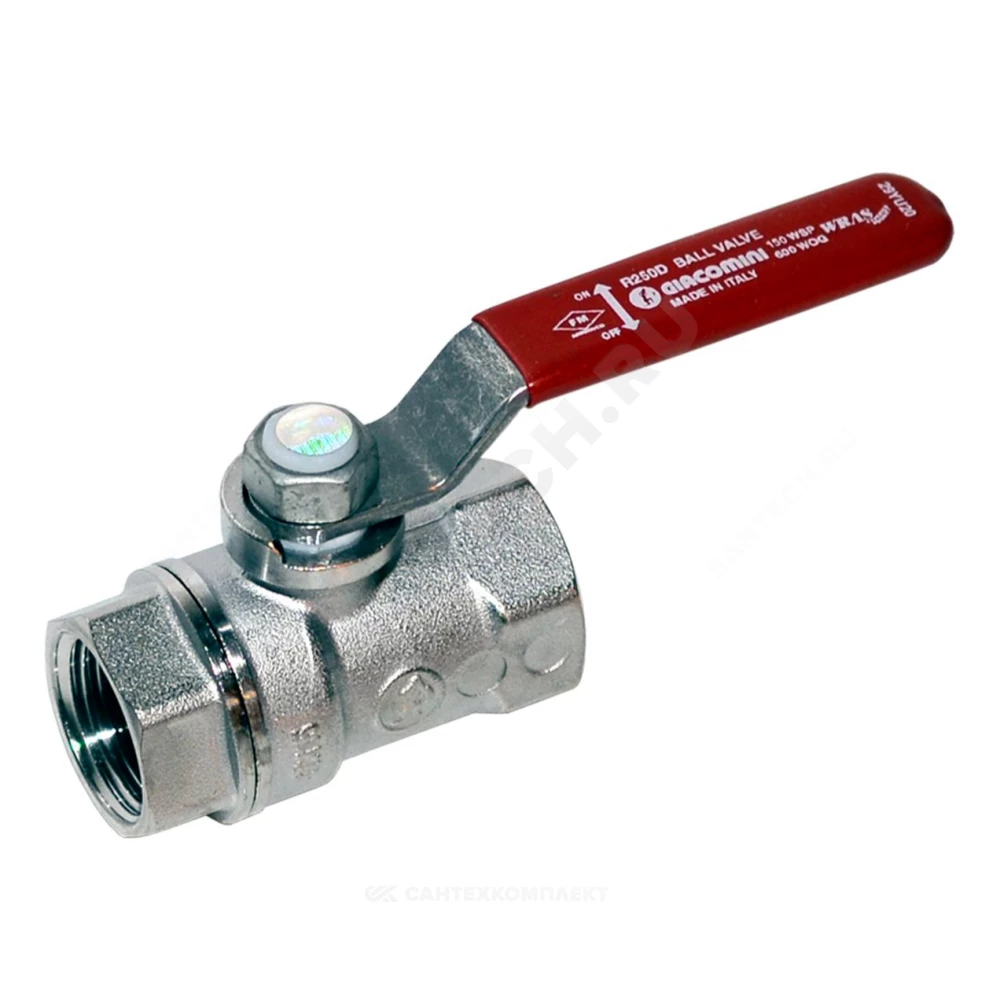 Кран шаровой латунь хром R250D Ду 15 Ру42 ВР рычаг красный Giacomini R250X003