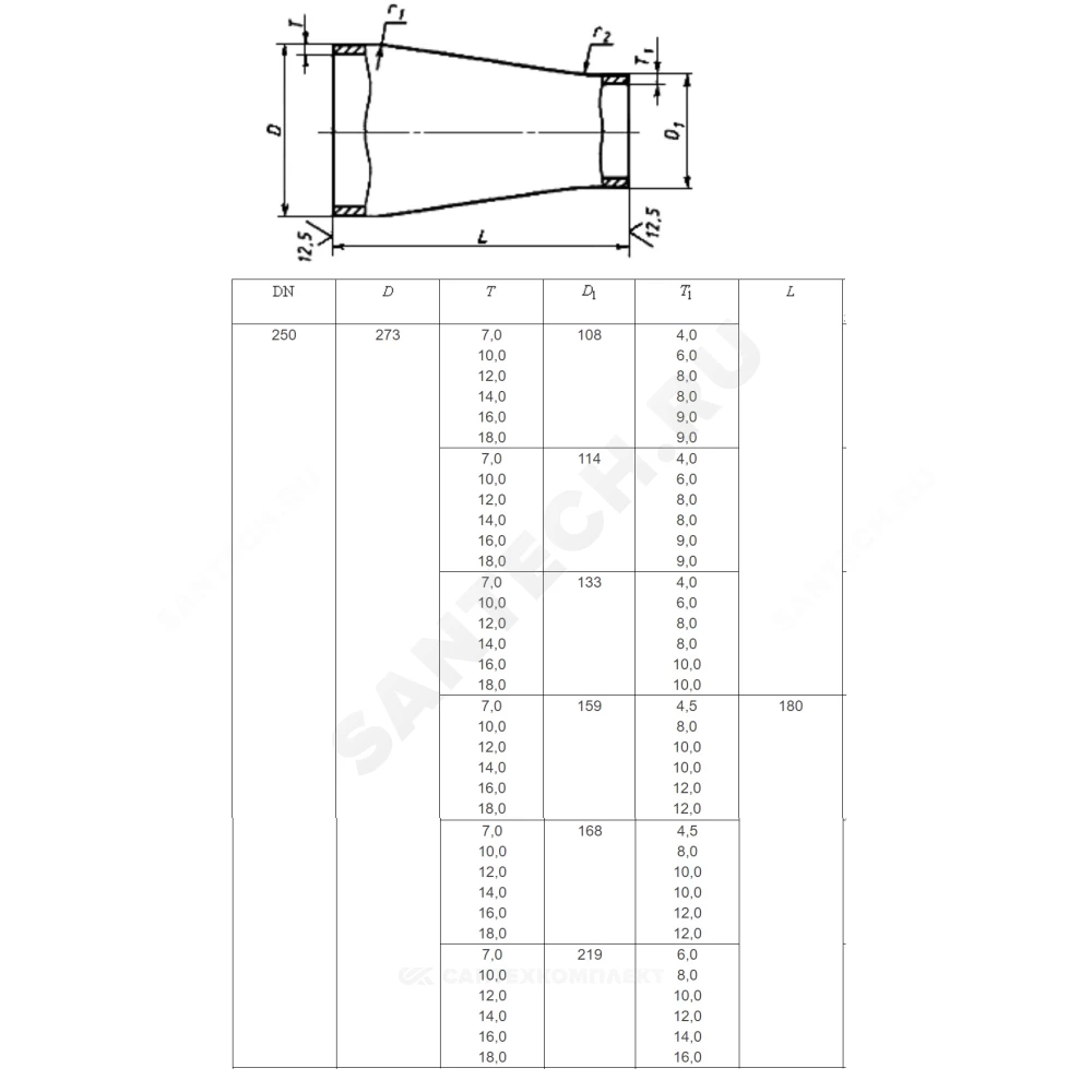 Переход сталь концентрический Дн 57х3,0-25х1,6 (Ду 50х20) бесшовный ГОСТ 17378-2001 — изображение 11