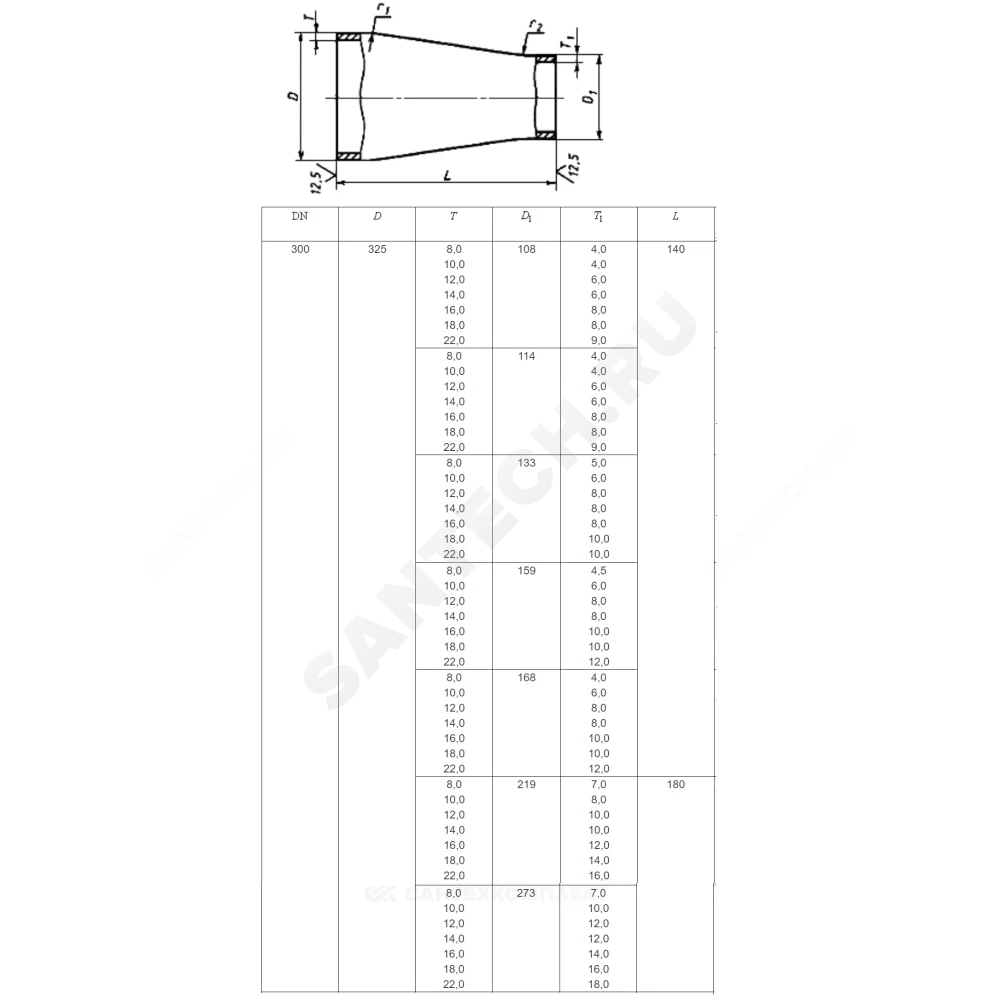 Переход сталь концентрический Дн 273х7,0-159х4,5 (Ду 250х150) бесшовный ГОСТ 17378-2001 — изображение 12