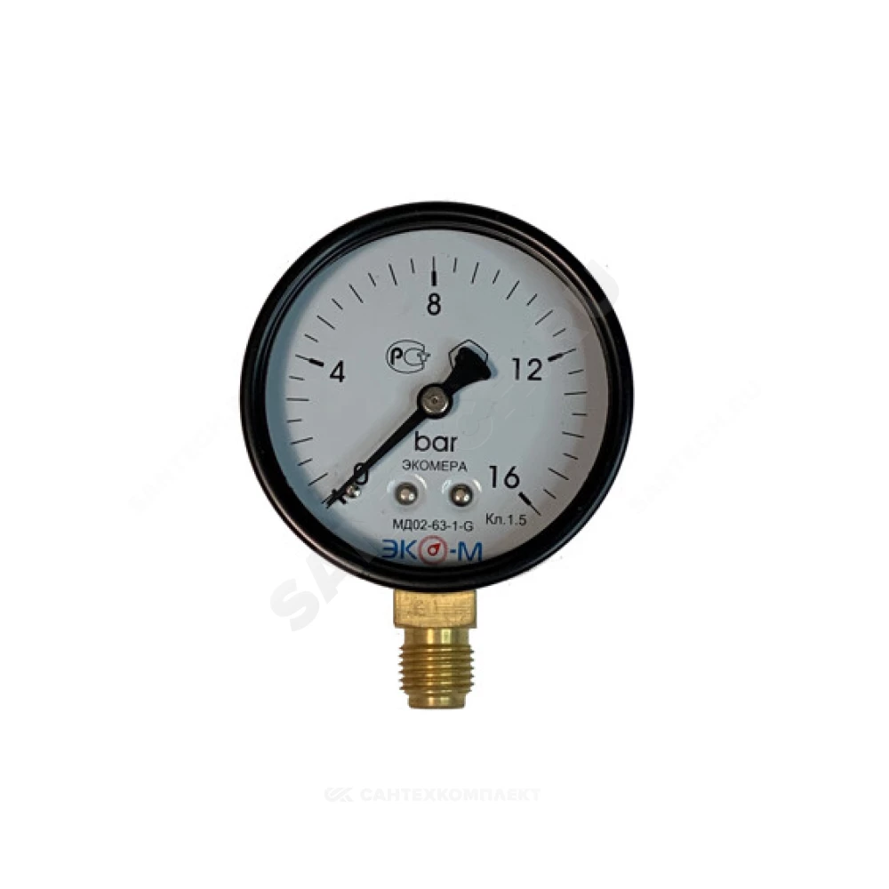 Манометр МД02 радиальный Дк63мм 0-6 бар кл.2,5 G1/4" ЭКОМЕРА МД02-63-G-6-РИ