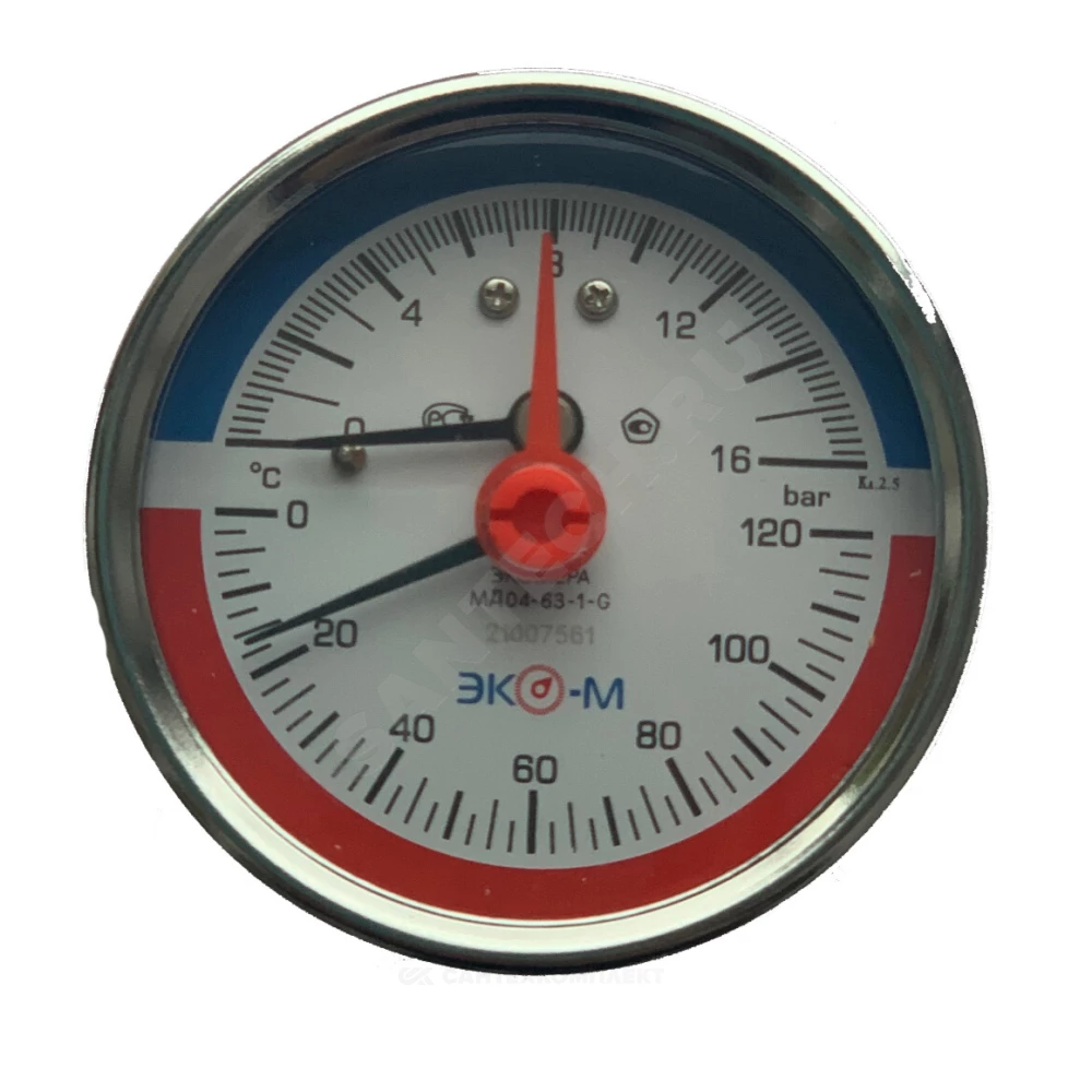 Термоманометр МД04 осевой Дк80 0-0,6 МПа L=60мм G1/4" 160С с переходником на G1/2" ЭКОМЕРА МД04-80-G-0,6МПа-160-L-60-ОИ