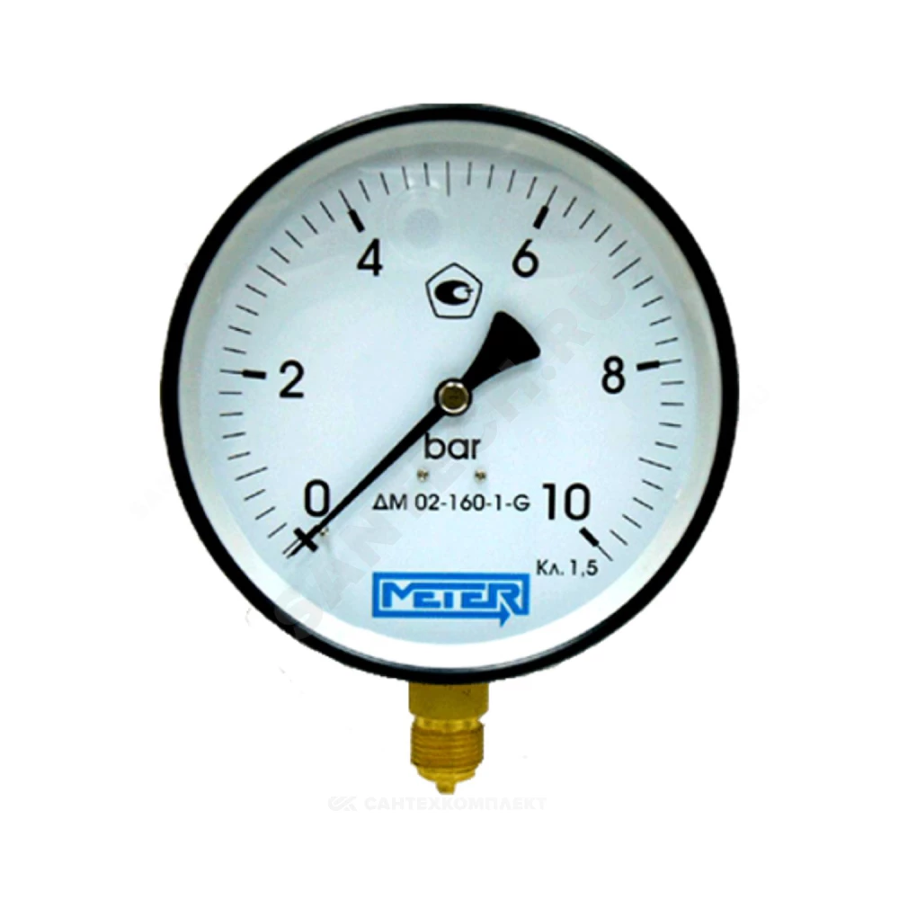 Манометр ДМ02-160 радиальный Дк160мм 0-10 бар кл.1,5 G1/2" Метер