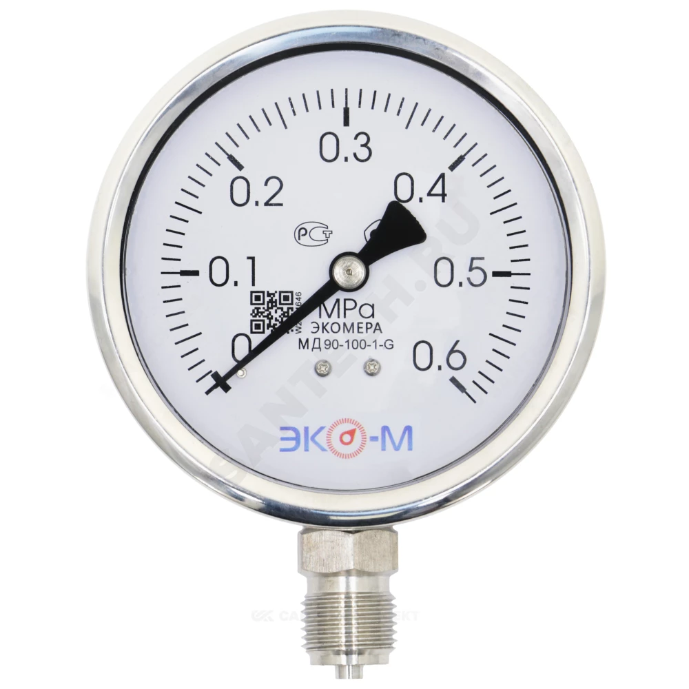 Манометр МД 90 радиальный Дк100мм 0-0,4 МПа кл.1,0 G1/2" глицерин ЭКОМЕРА МД90-100-G-0,4МПа