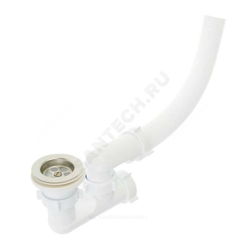 Сифон для поддона регулируемый 1 1/2"x50/40 с гофрой 40мм выпуск с нержавеющей решёткой Эконом Орио Е-82581