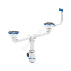 Сифон для кухонной мойки с двумя чашами бутылочный с гибким переливом 3 1/2"x40 выпуск с нержавеющей решёткой D=115мм Ани Грот АНИ Пласт A3045