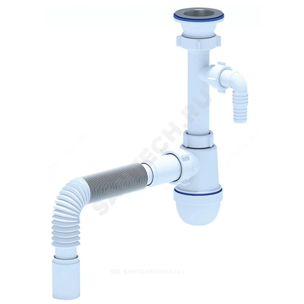 Сифон для умывальника/мойки бутылочный 1 1/2"x40 с гофрой 40х40 с отводом (штуцером) выпуск с нержавеющей решёткой D=70мм Ани АНИ Пласт C0305