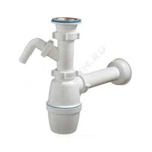 Сифон для кухонной мойки бутылочный 1 1/2"x40 с прямой трубкой 40 с отводом (штуцером) выпуск с нержавеющей решёткой D=70мм Орио В-40059