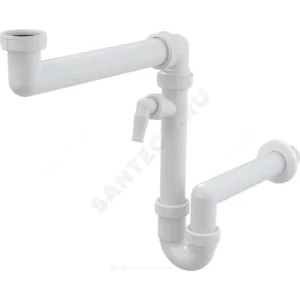 Сифон для кухонной мойки трубный 1 1/2"x40 с прямой трубкой 40 с отводом (штуцером) без выпуска Alca Plast A872P