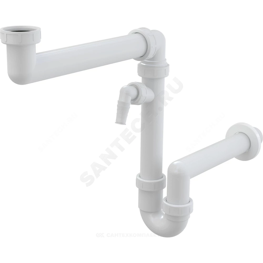 Сифон для кухонной мойки трубный 1 1/2"x40 с прямой трубкой 40 с отводом (штуцером) без выпуска Alca Plast A872P