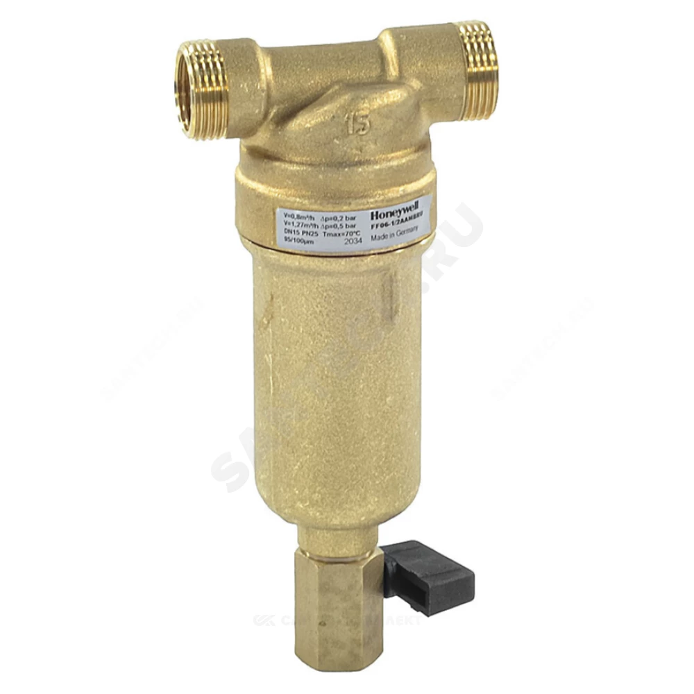 Фильтр сетчатый T-образный латунь Ду 15 Ру25 Тмакс=80 oC G1/2" НР FF06 Honeywell-Braukmann FF06-1/2"AAM