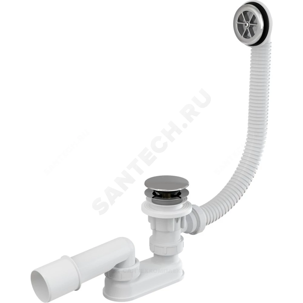 Слив-перелив для ванны плоский автоматический 1 1/2"x40 с переходной трубкой 10гр 40/50 слив клапан "клик-клак", пробка D=70мм Alca Plast A505CRM-80