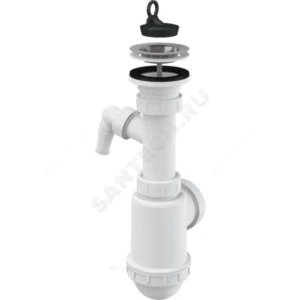 Сифон для кухонной мойки бутылочный 1 1/2"x40/50 с отводом (штуцером) выпуск с нержавеющей решёткой D=70мм Alca Plast A441P-DN50/40