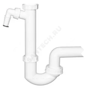 Сифон для кухонной мойки трубный 1 1/2"x50 с отводом (штуцером), поворотным шарниром без выпуска HL HL100/50