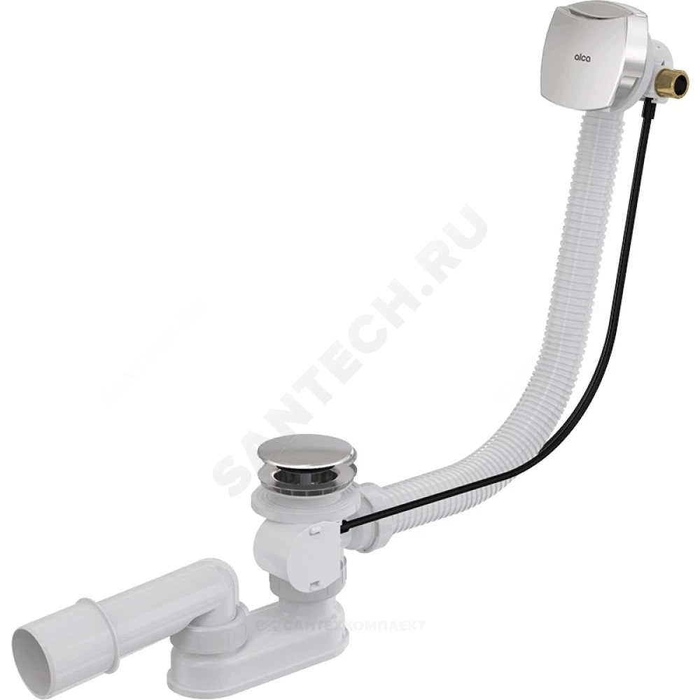 Слив-перелив для ванны плоский полуавтоматический (тросик) 1 1/2"x40 с переходной трубкой 10гр 40/50 Alca Plast A565CRM1-80