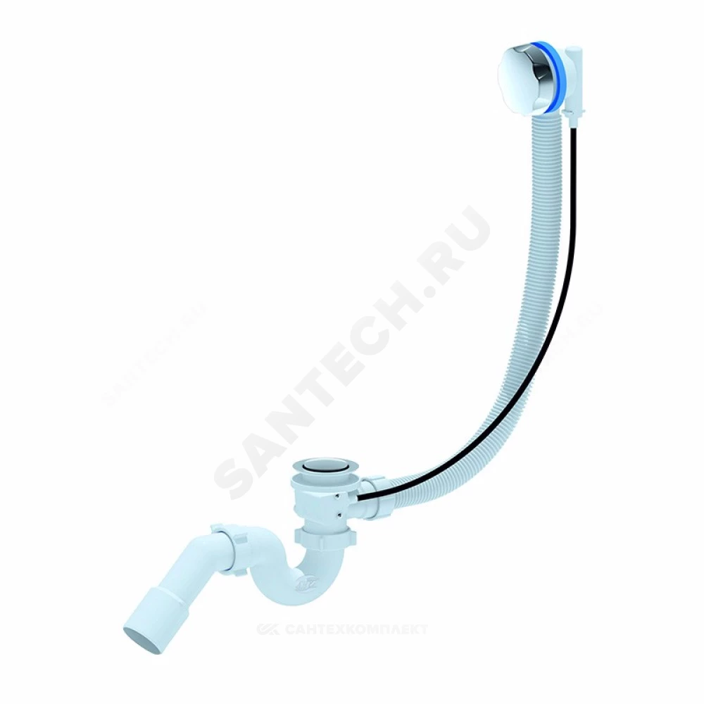 Слив-перелив для ванны трубный полуавтоматический (тросик) 1 1/2"x40 с переходной трубкой 45гр 40/50 АНИ Пласт EM611