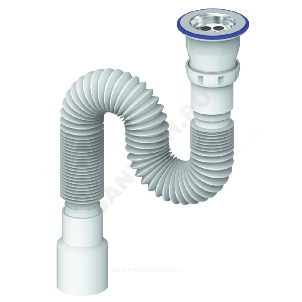 Сифон для умывальника гофрированный 1 1/2"x40/50 L=300-800мм выпуск с нержавеющей решёткой Unicorn D220