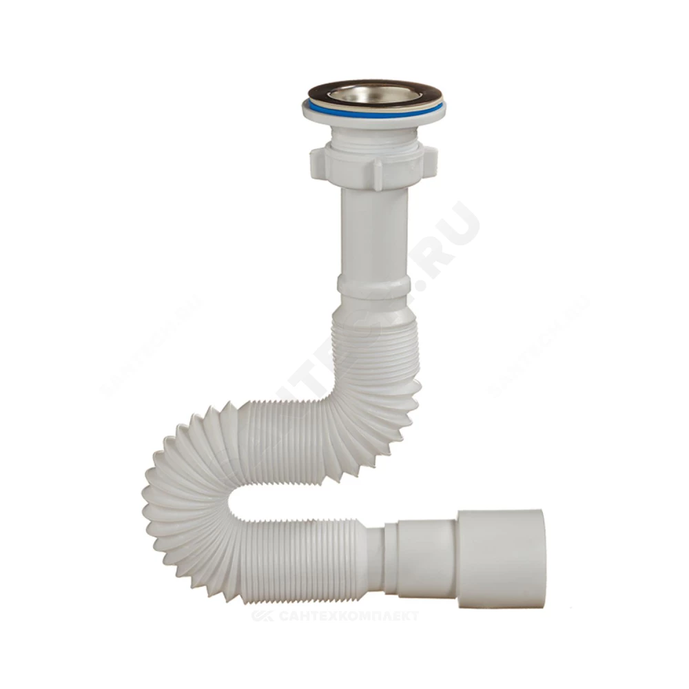 Сифон для умывальника гофрированный 1 1/4"x40/50 L=360-850мм выпуск с нержавеющей решёткой D=63мм Орио А-3018